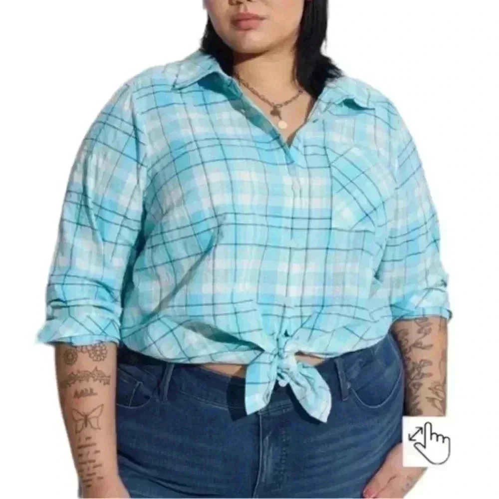 NWT TORRID Lizzie Cotton Button-Up Long Sleeve Shirt‎